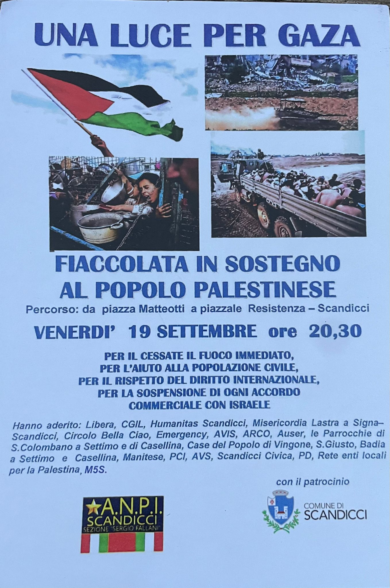 Palestina, venerdì sera fiaccolata per le strade di Scandicci: “Stop ad ogni rapporto con Israele” – ASCOLTA