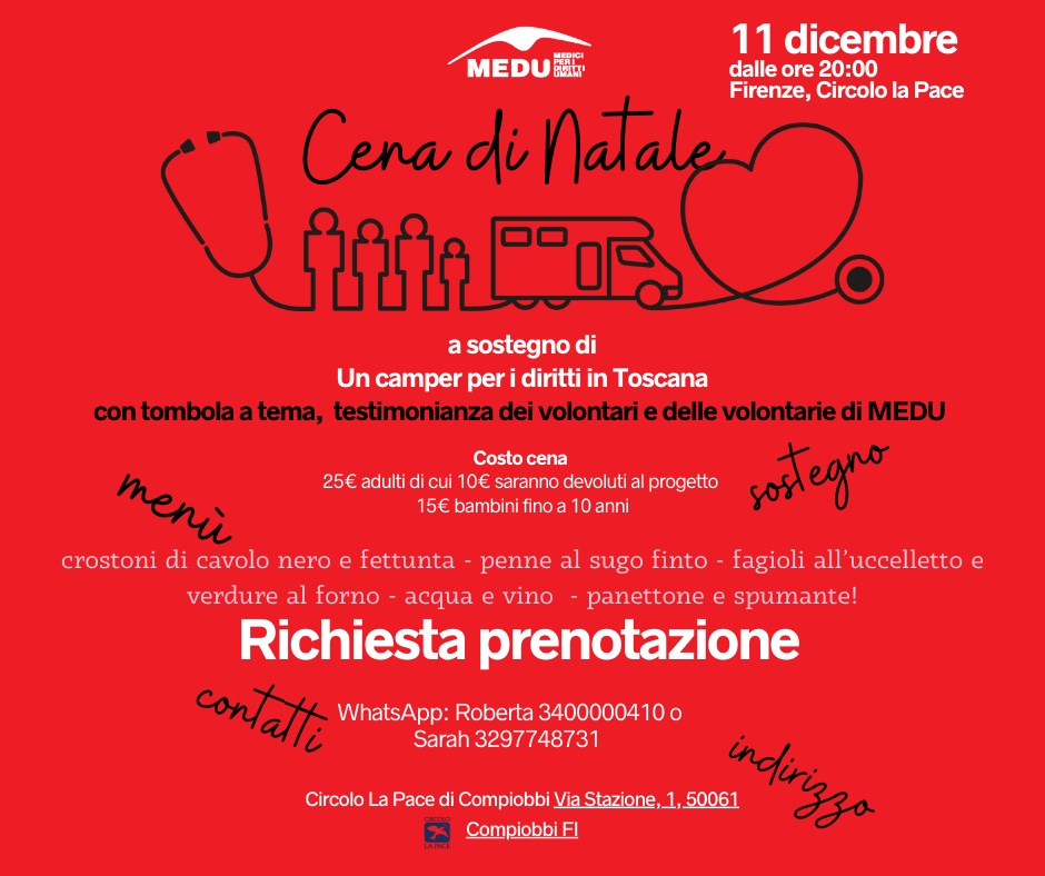 Cena di Natale per MEDU a sostegno del lavoro del “Un camper per i diritti in Toscana” – ASCOLTA